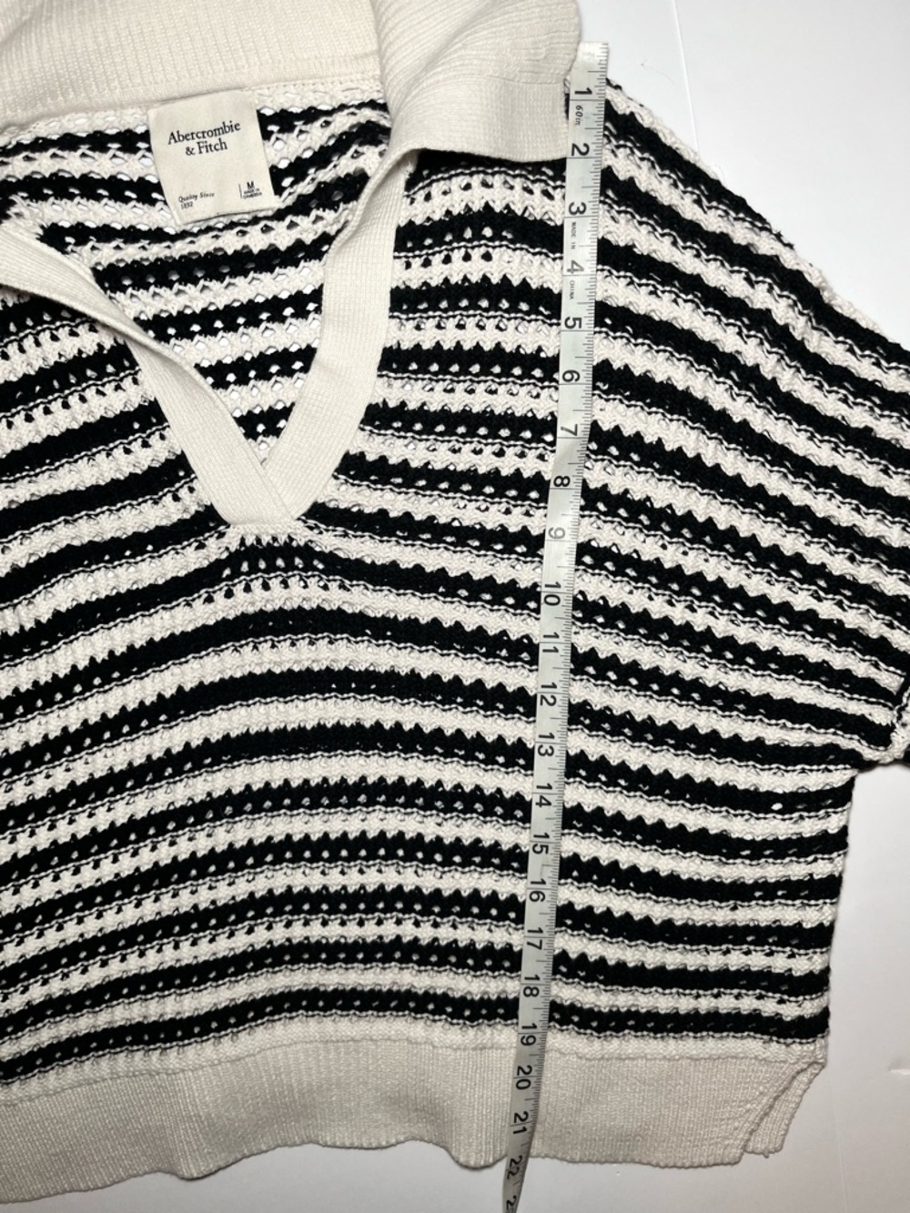 Abercrombie & Fitch Striped Crochet Sweater M | Coastal Grandma Nautical Chic - Picture 6 of 9